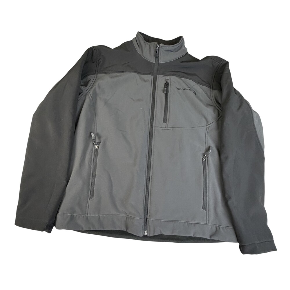Free Country Softshell Jacket Mens Large Gray Black Fleece Lined Full Zip